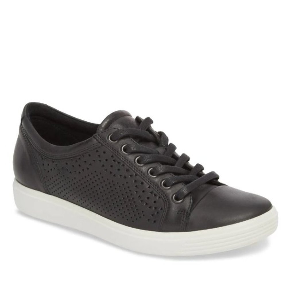 ECCO Soft 7 Lace Perforated Leather Fashion Trend Tie Sneakers